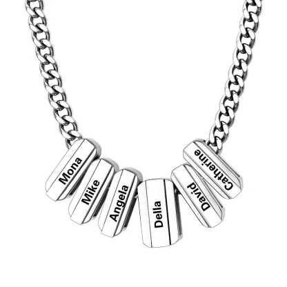 Multi Name Chain Necklace Supports Custom Engraved Silver - 6 names