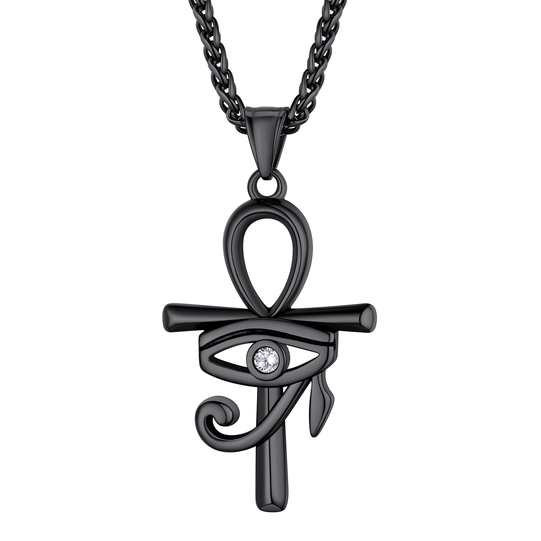 Eye Of Horus Ankh Cross Pendant Necklace With Rope Chain Black - main image