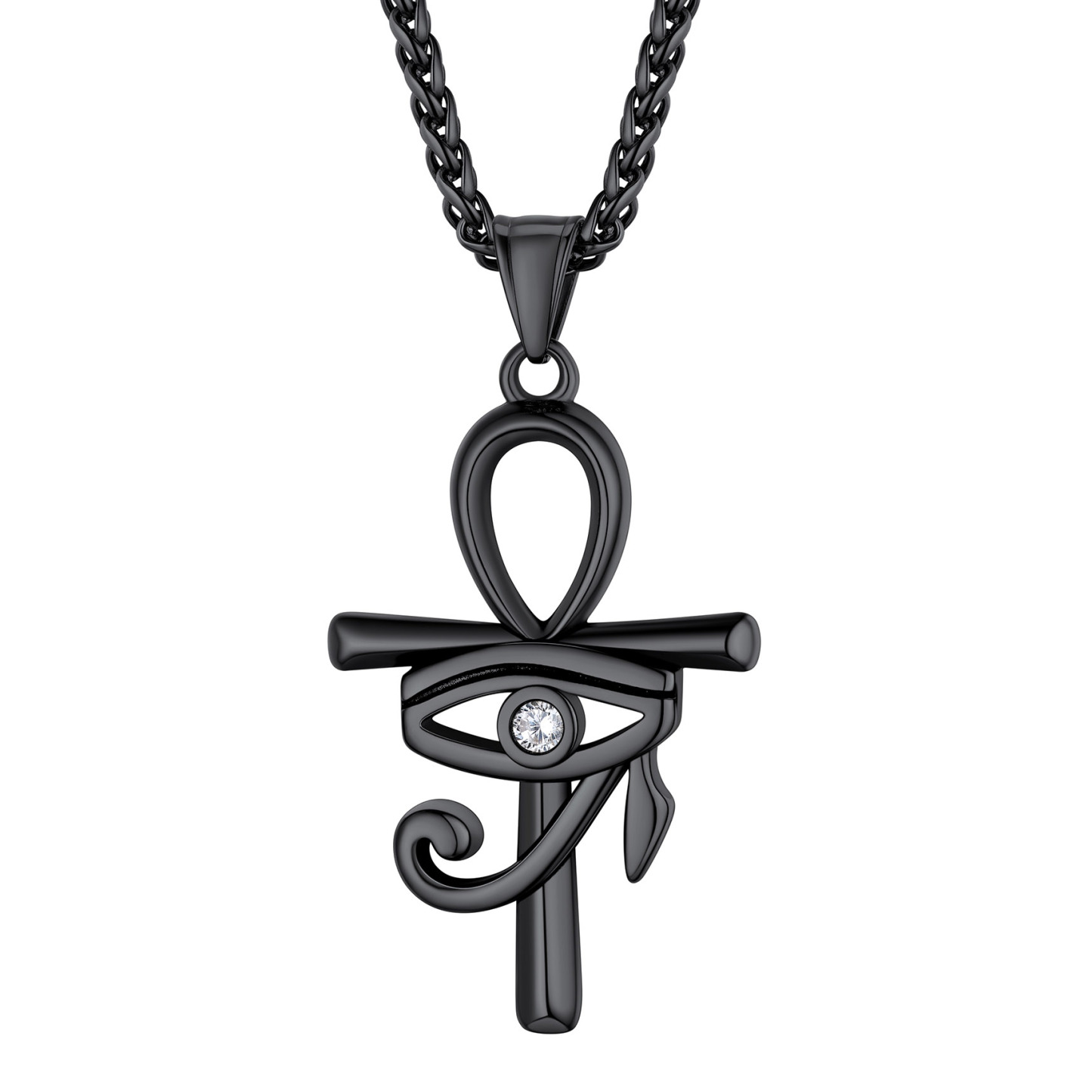 Eye Of Horus Ankh Cross Pendant Necklace With Rope Chain Black - main image