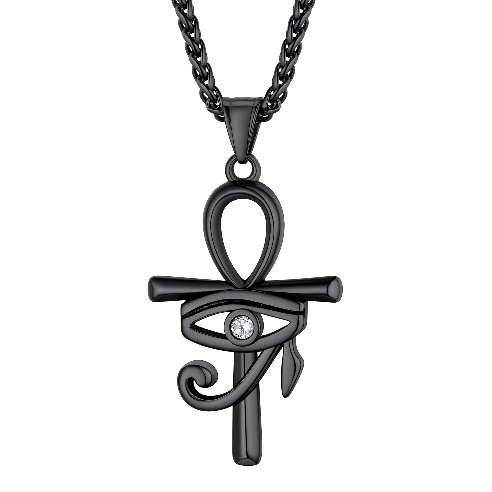 Eye Of Horus Ankh Cross Pendant Necklace With Rope Chain Black - main image