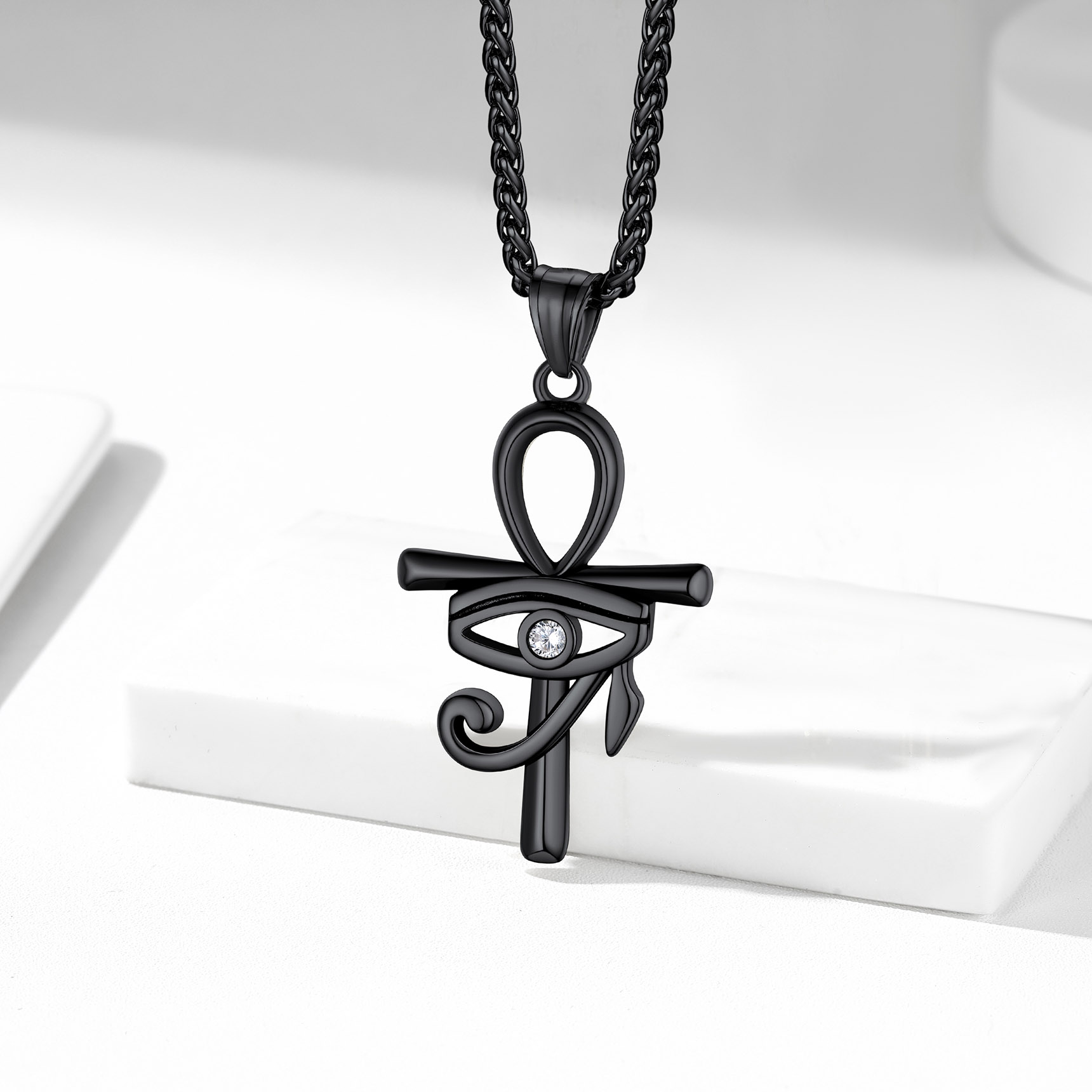 Eye Of Horus Ankh Cross Pendant Necklace With Rope Chain Black - product detail
