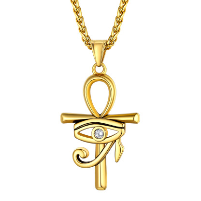 Eye Of Horus Ankh Cross Pendant Necklace With Rope Chain Gold - main image