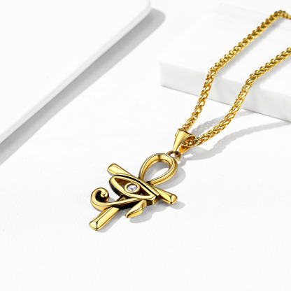 Eye Of Horus Ankh Cross Pendant Necklace With Rope Chain Gold - product detail(1)