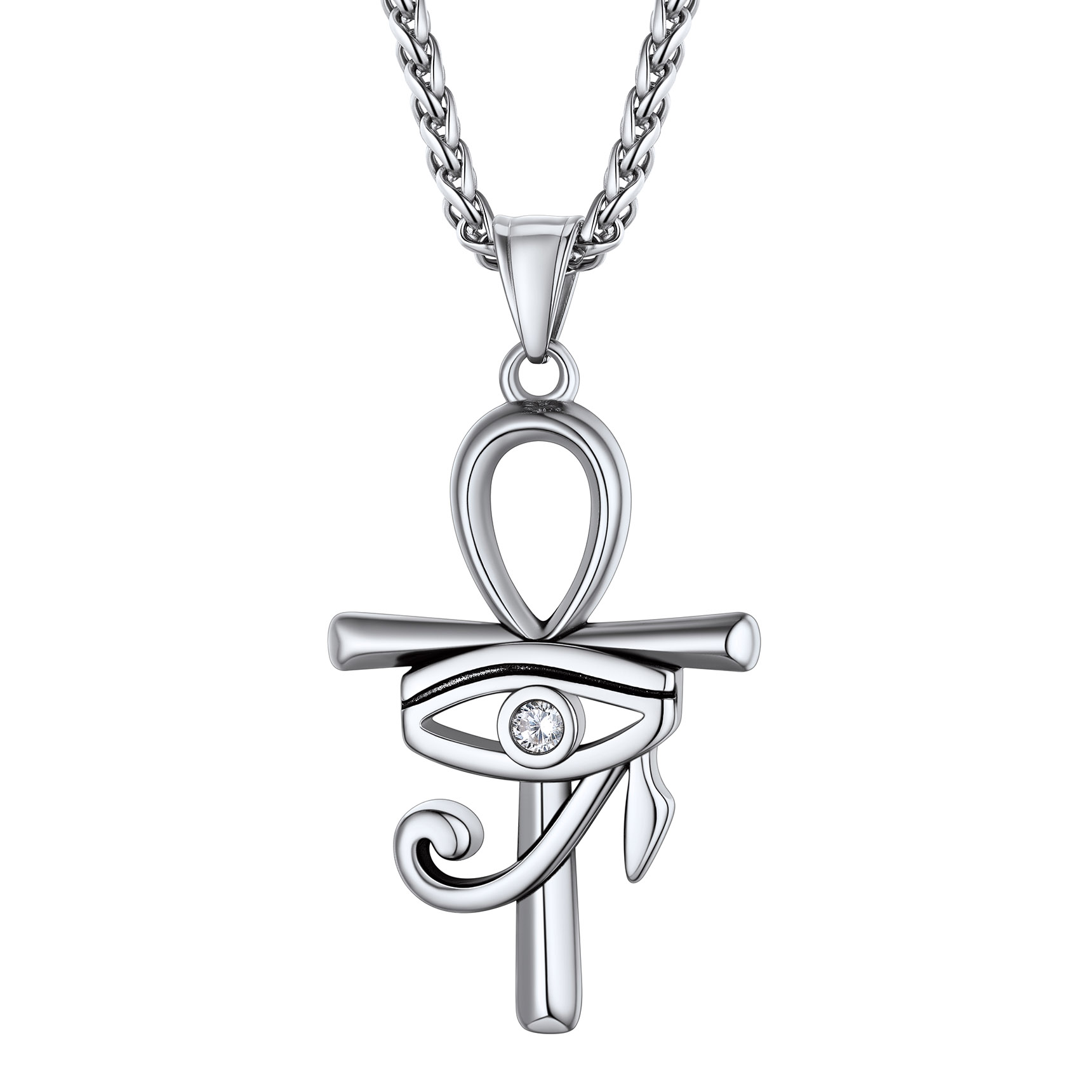 Eye Of Horus Ankh Cross Pendant Necklace With Rope Chain Silver - main image