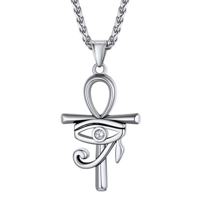 Eye Of Horus Ankh Cross Pendant Necklace With Rope Chain Silver - main image