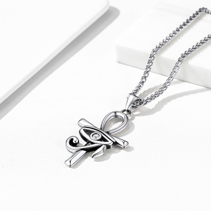 Eye Of Horus Ankh Cross Pendant Necklace With Rope Chain Silver - product detail(1)