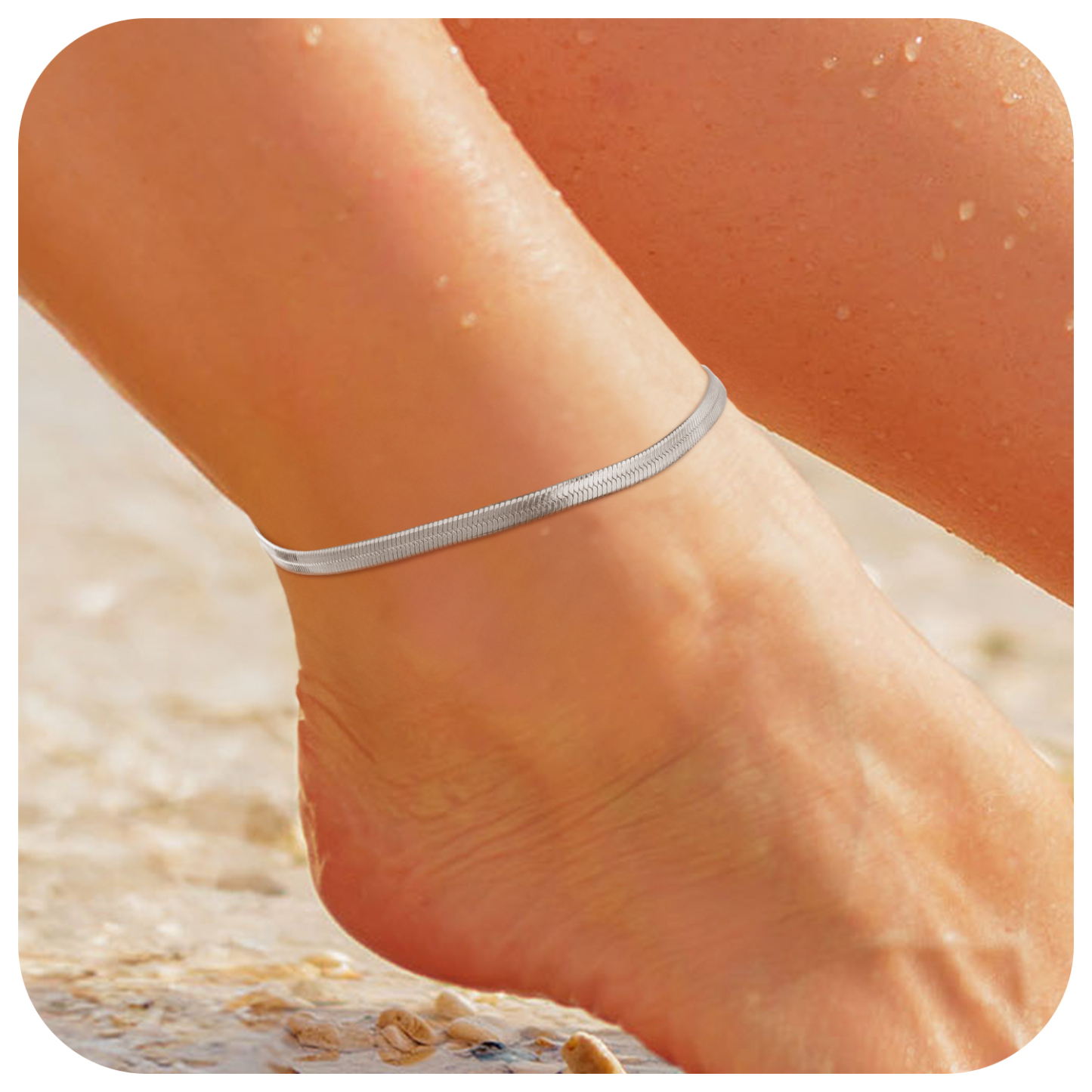 3mm Stainless Steel Flat Snake Chain Anklet  for Women