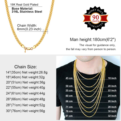 6mm Flat Box Chain Necklace for Men Size