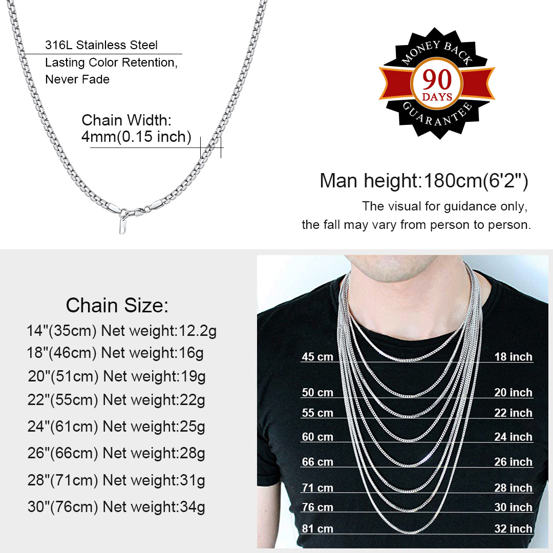 4mm Flat Box Chain Necklace for Men & Women
