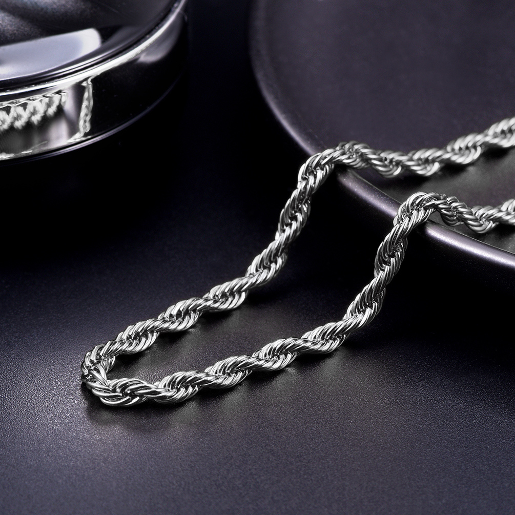 stainless steel rope chain necklace close-up