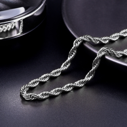 stainless steel rope chain necklace close-up