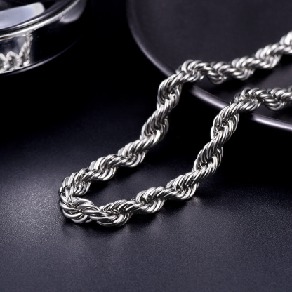 Close-up stainless steel rope chain necklace