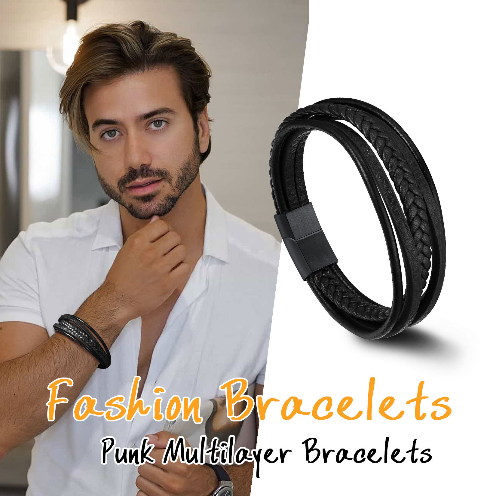 Multi Layered Simple Leather Braided Bracelet