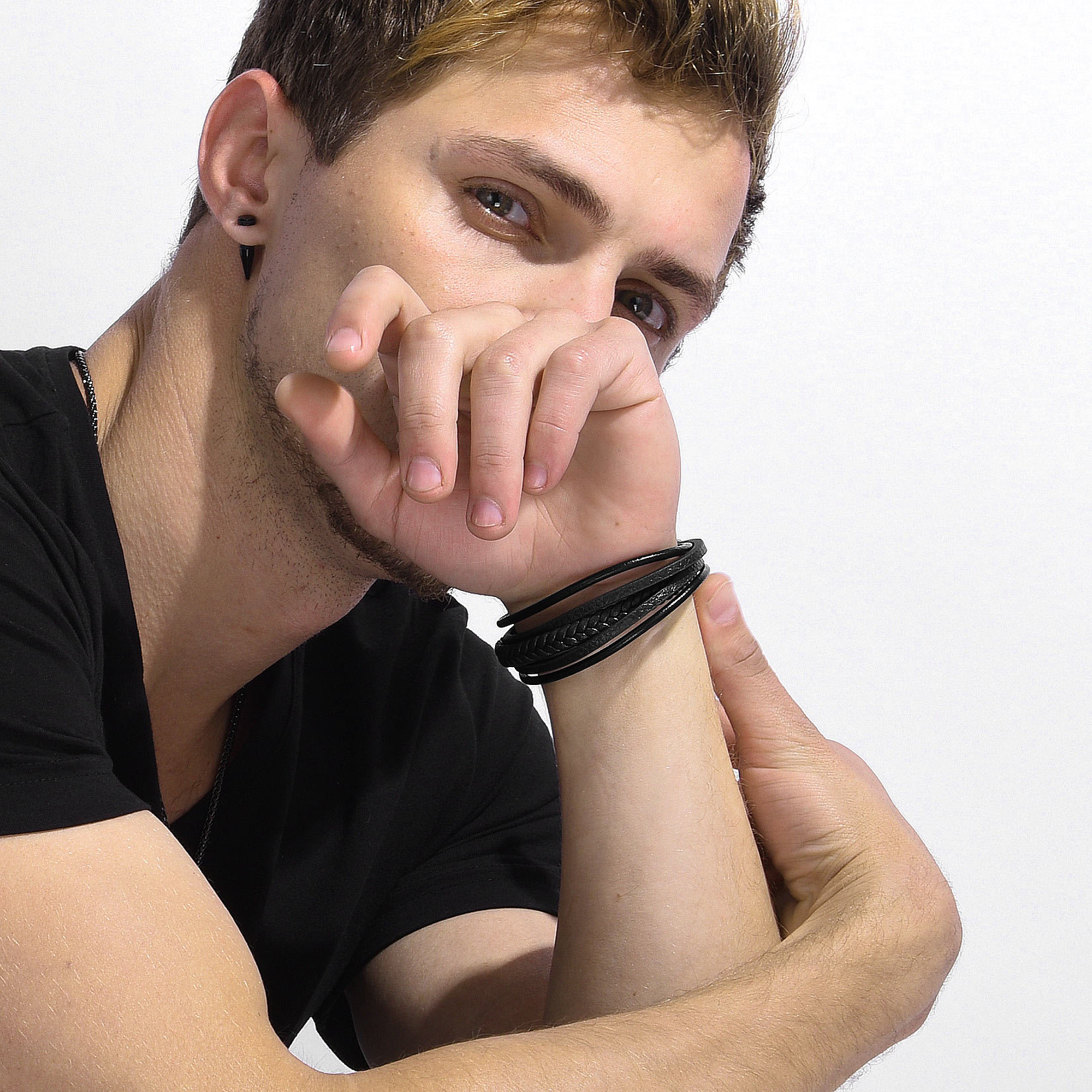 Multi Layered Simple Leather Braided Bracelet