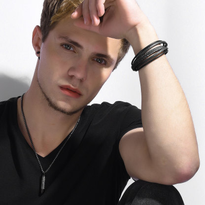 Multi Layered Simple Leather Braided Bracelet