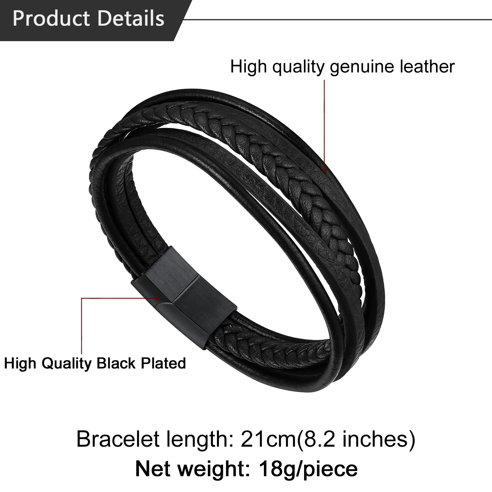 Multi Layered Simple Leather Braided Bracelet