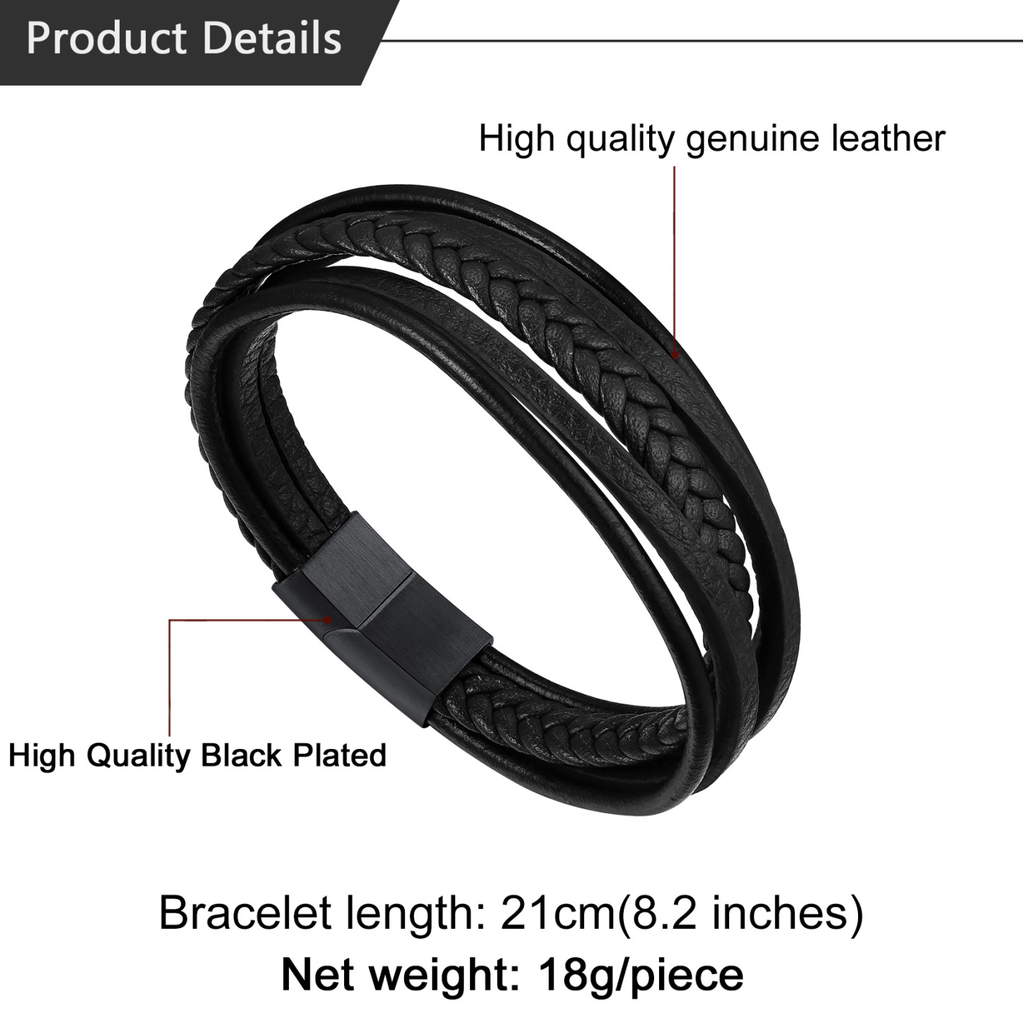 Multi Layered Simple Leather Braided Bracelet