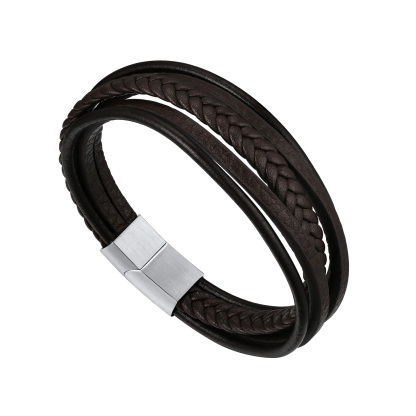 Multi Layered Simple Leather Braided Bracelet