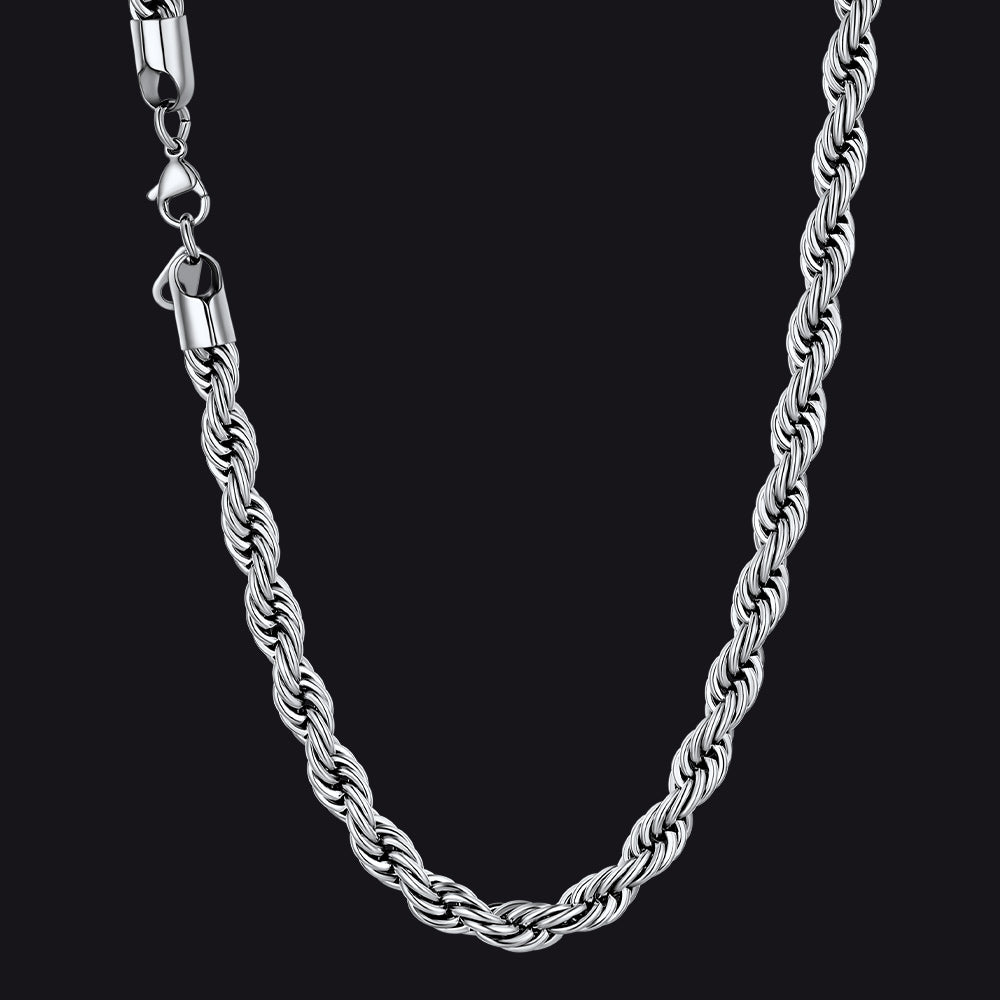 3/6/9MM Twisted Rope Chain Stainless Steel Link Necklace