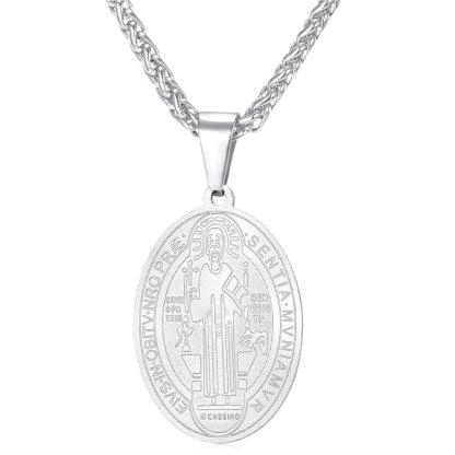St. Benedict Medal Necklace for Men - Stainless Steel Protection Pendant with Vintage Design & Chain | Catholic Jewelry for Spiritual Safeguard