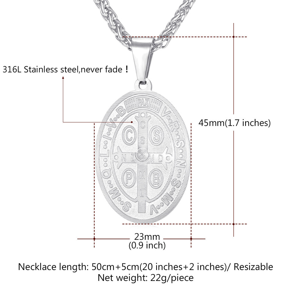 St Benedict Medal Back Design Stainless Steel Necklace Chain