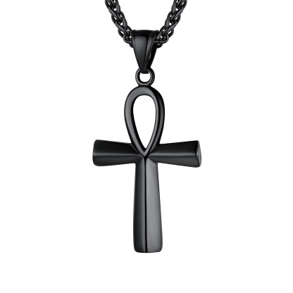 Stainless Steel Ankh Cross Pendant Egyptian Necklace For Men Women