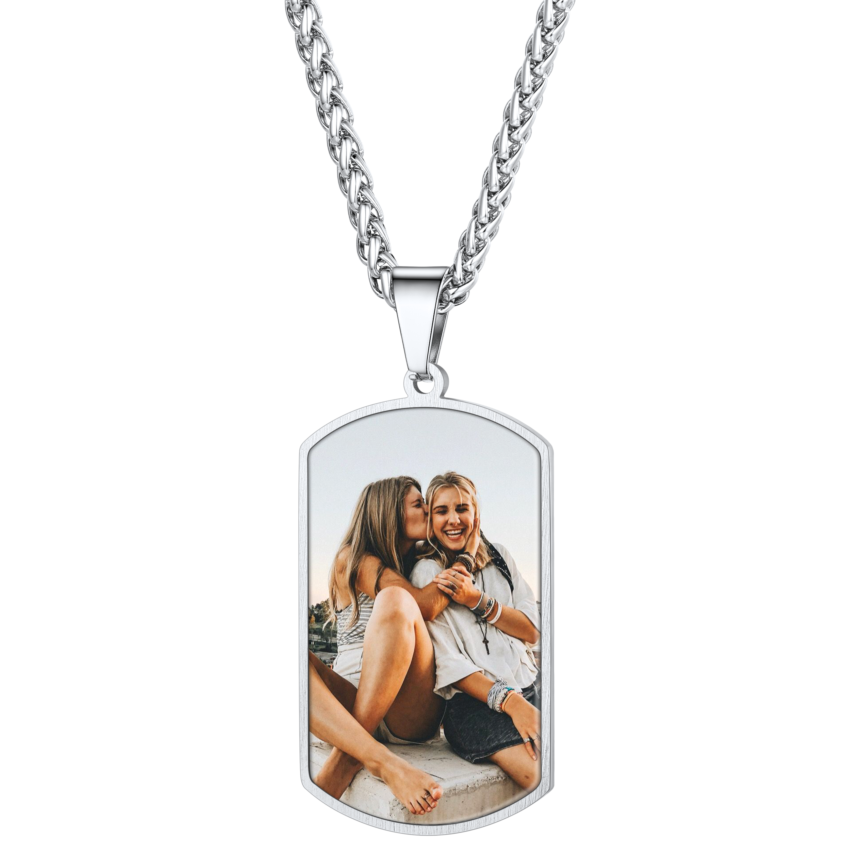 Custom Photo Stainless Steel Dog Tag Necklace with 3mm Curb Chain