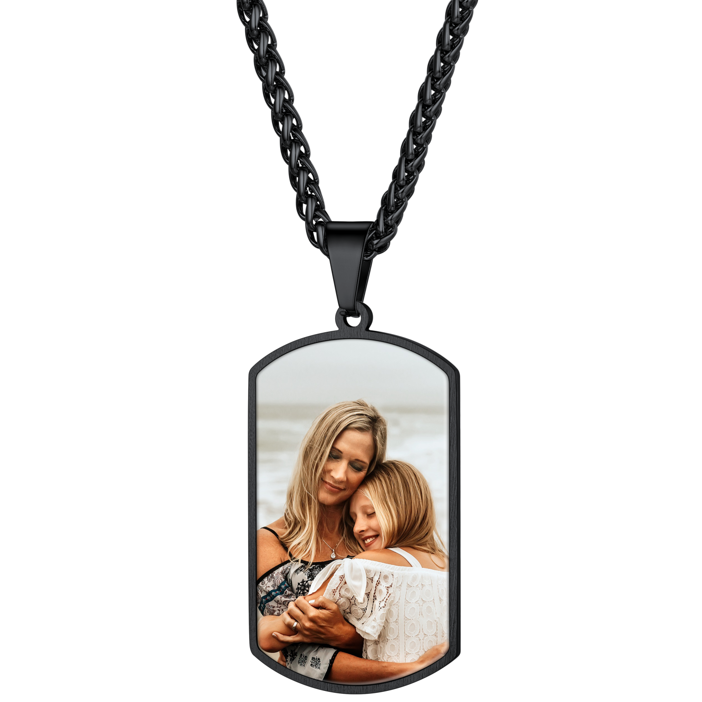 Custom Photo Stainless Steel Dog Tag Necklace with 3mm Curb Chain