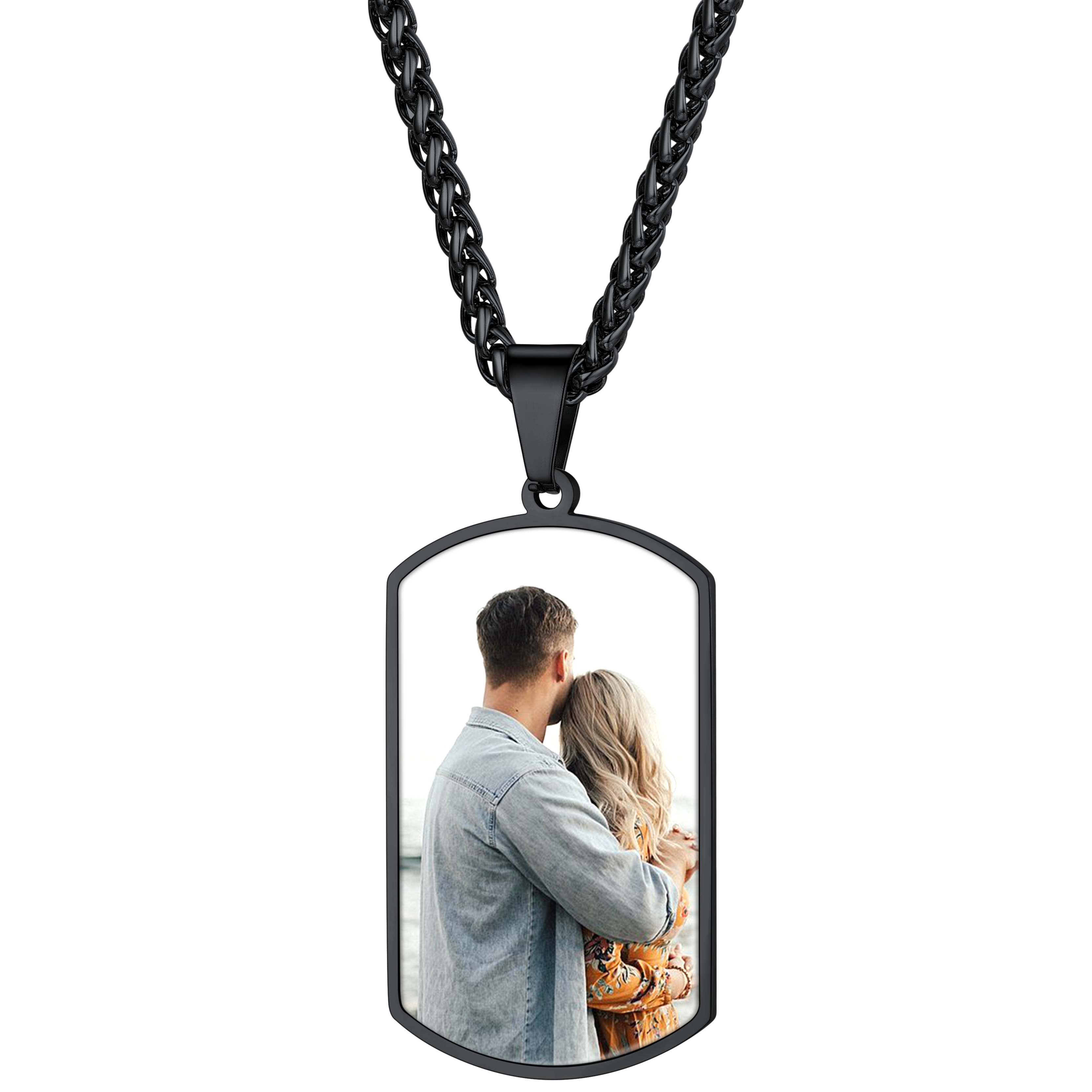 Custom Photo Stainless Steel Dog Tag Necklace with 3mm Curb Chain
