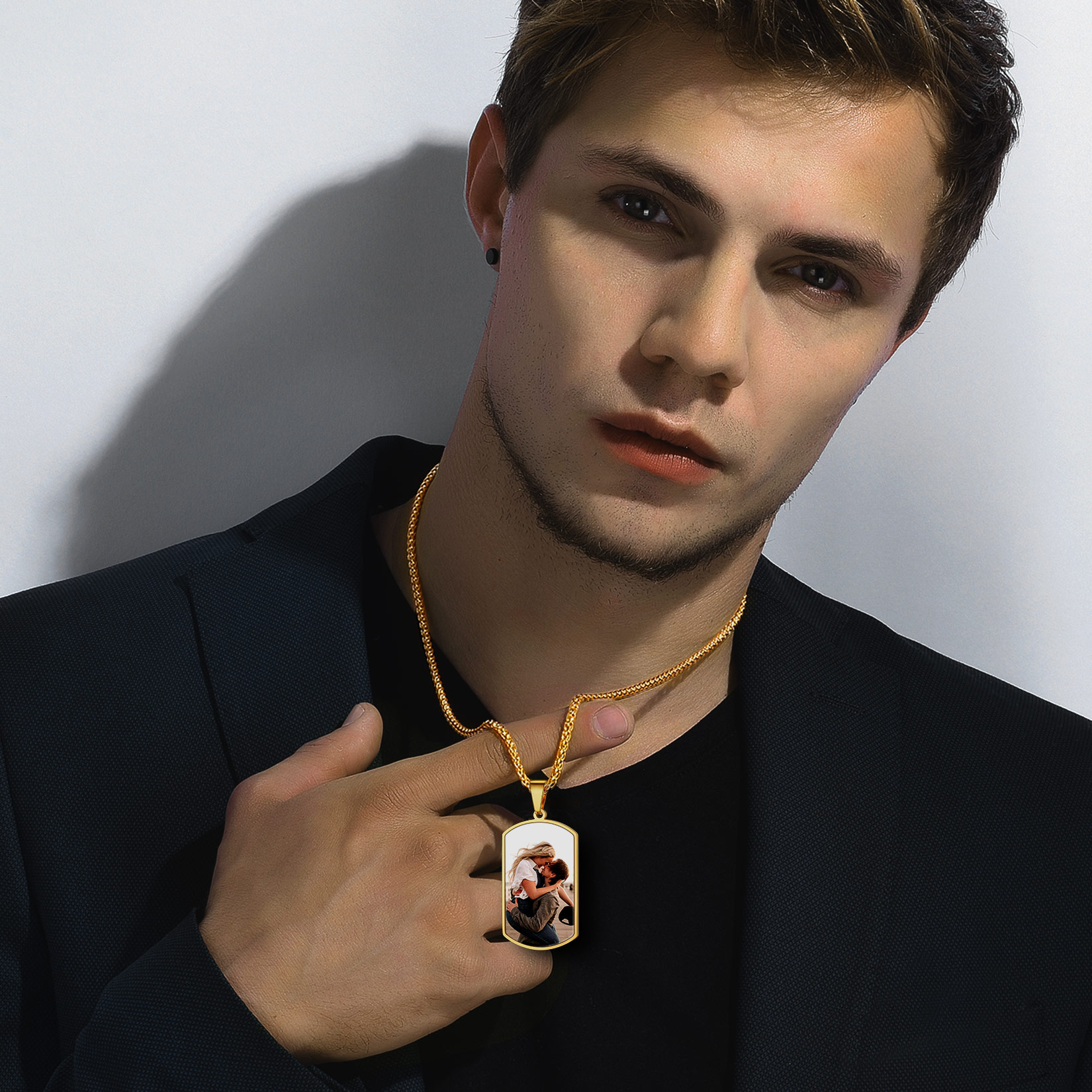 Custom Photo Stainless Steel Dog Tag Necklace with 3mm Curb Chain
