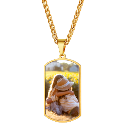 Custom Photo Stainless Steel Dog Tag Necklace with 3mm Curb Chain