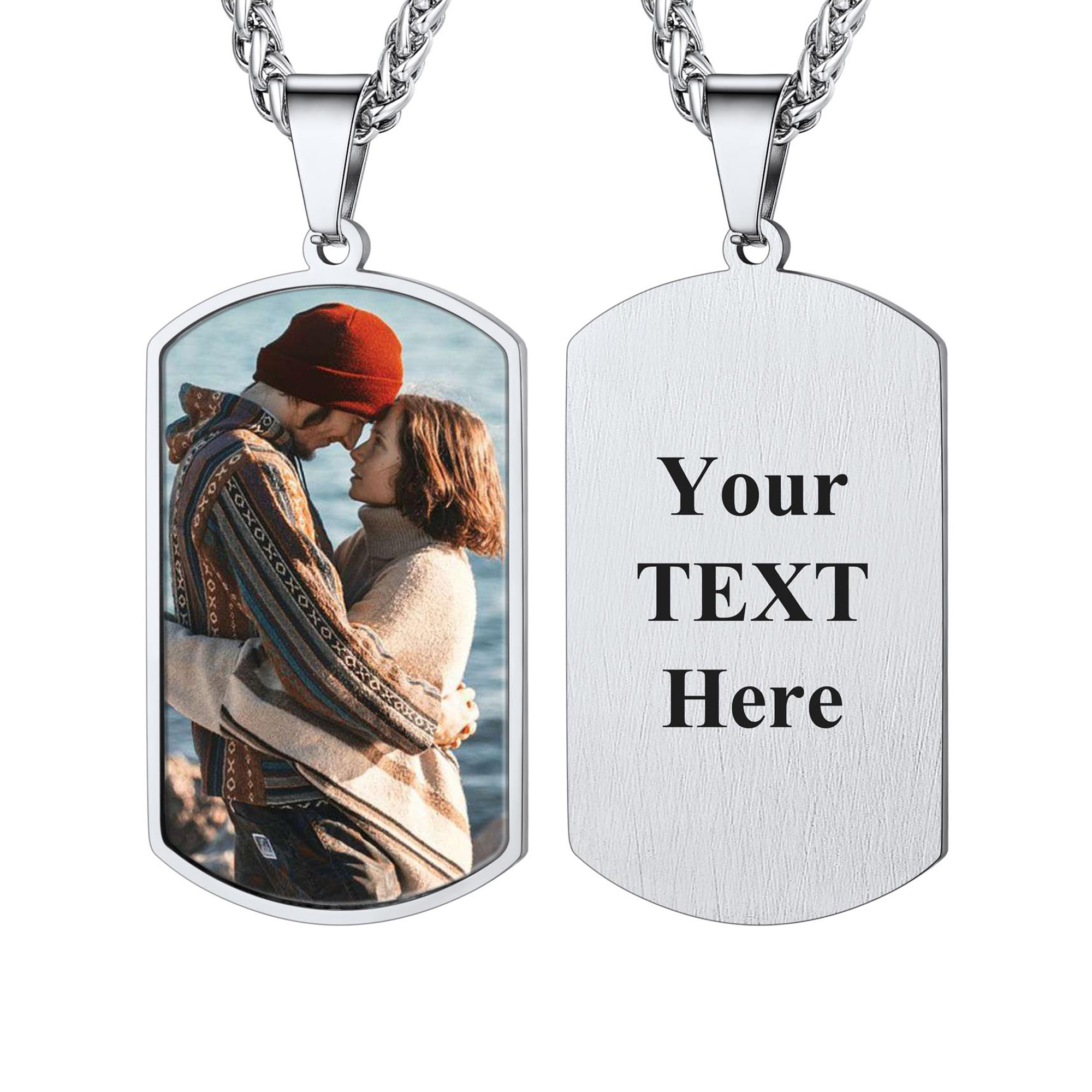 Custom Photo & Engraving Stainless Steel Dog Tag Necklace