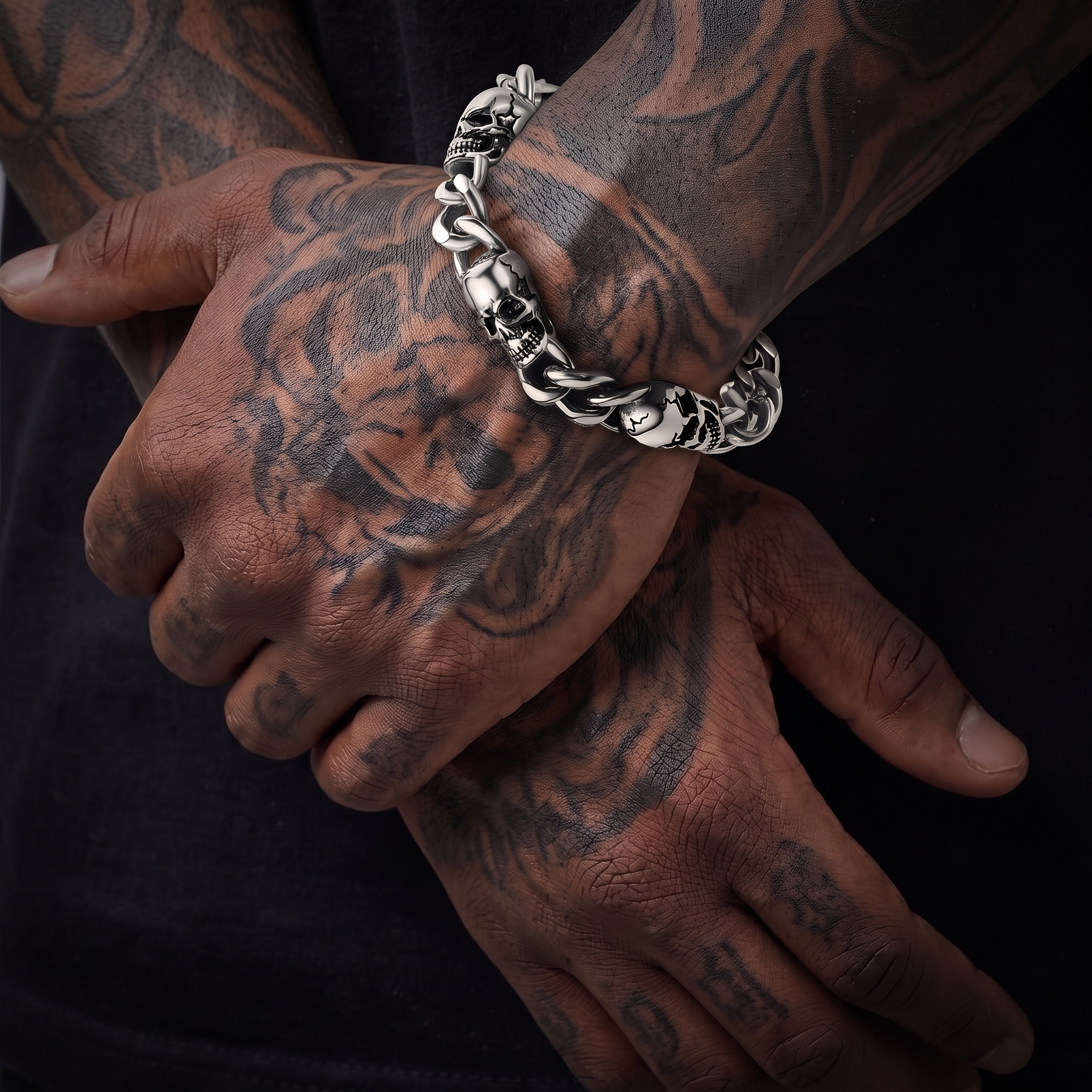 Gothic Skull Cuban Chain Bracelet for Men