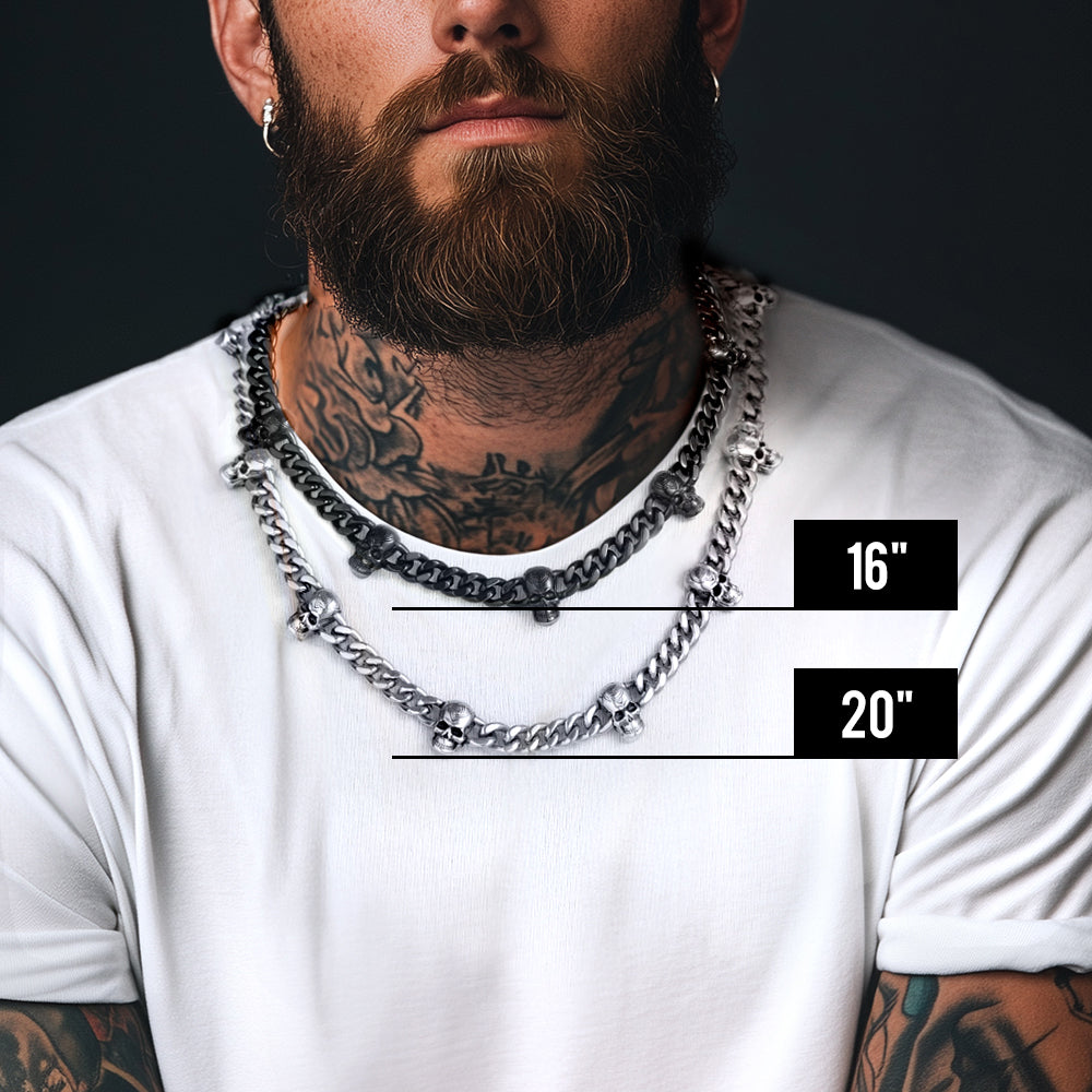 Gothic Skull Cuban Link Chain Choker Necklace for Men Women 9MM Width