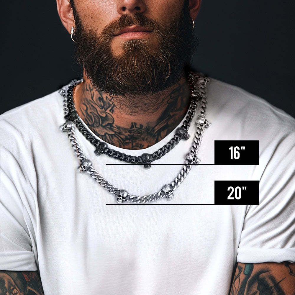 Gothic Skull Cuban Link Chain Choker Necklace for Men Women 9MM Width