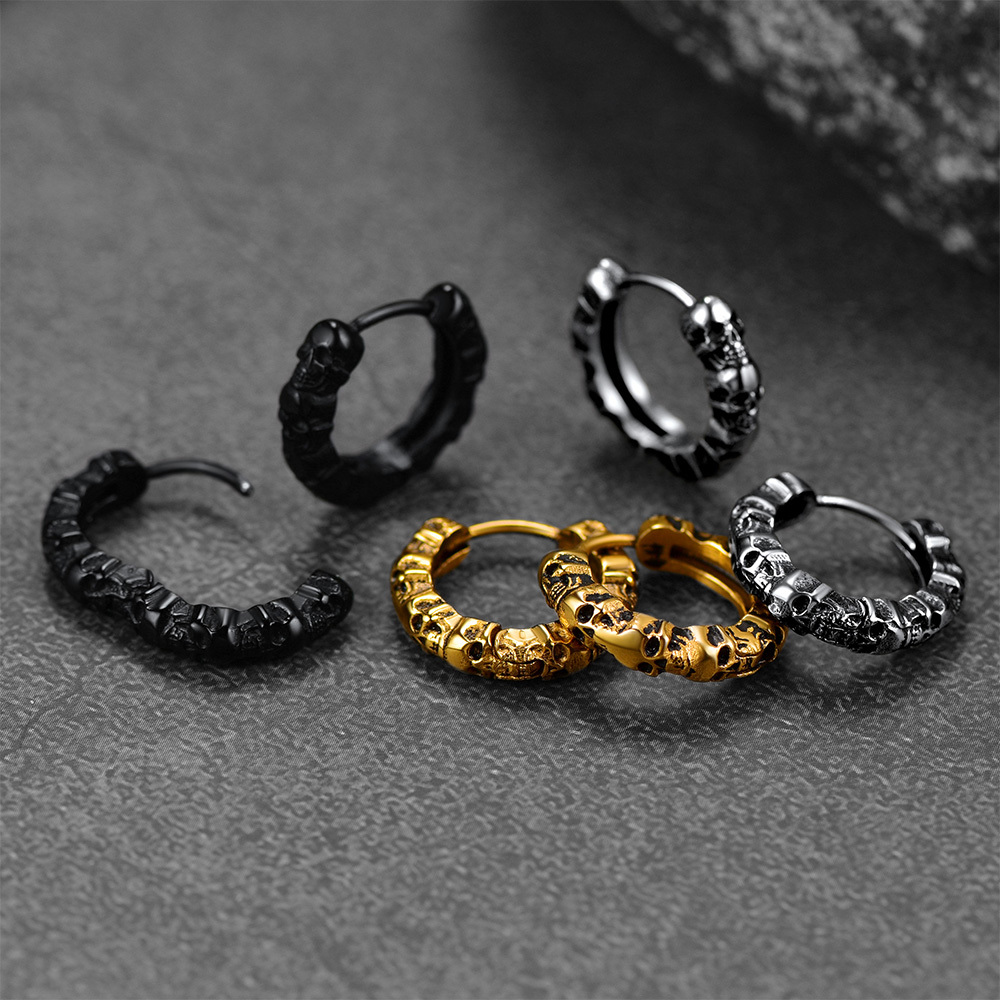 Gothic Skull Huggie Hoop Earrings