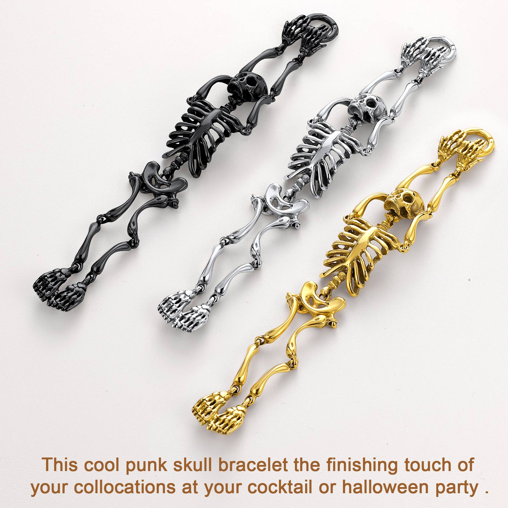 Gothic Skull Skeleton Bracelet for Men