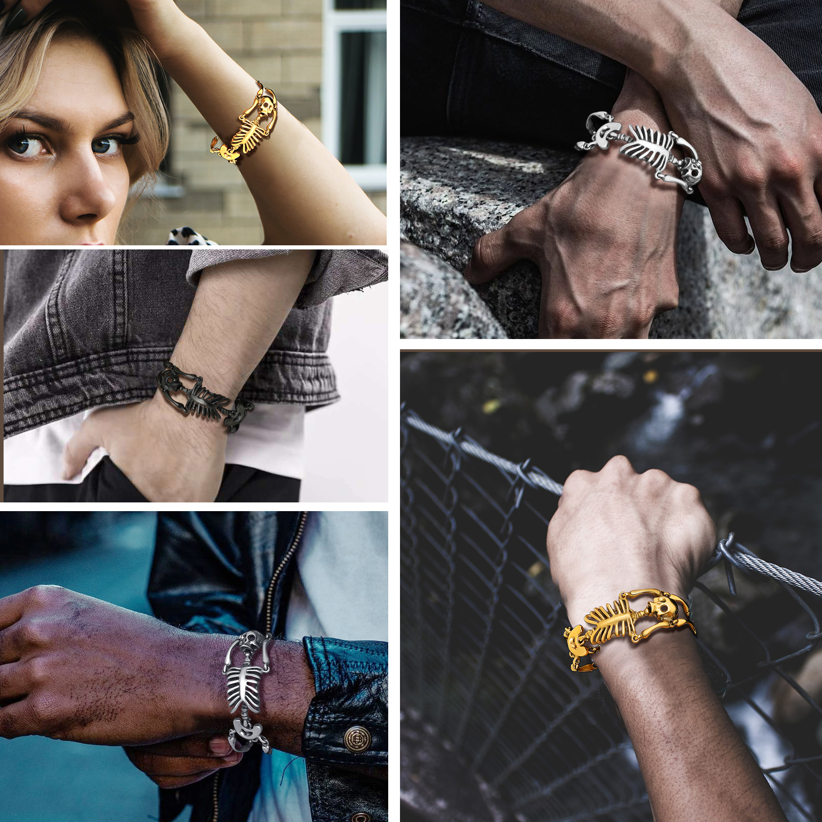 Gothic Skull Skeleton Bracelet for Men