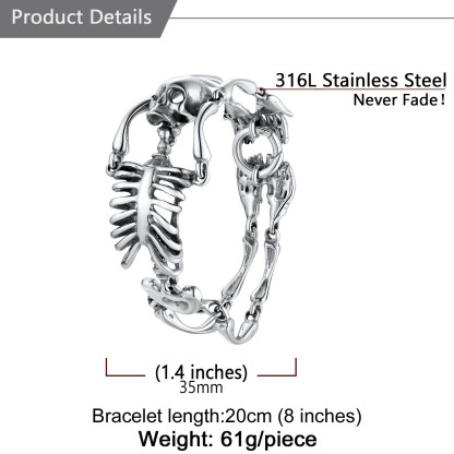 Gothic Skull Skeleton Bracelet for Men