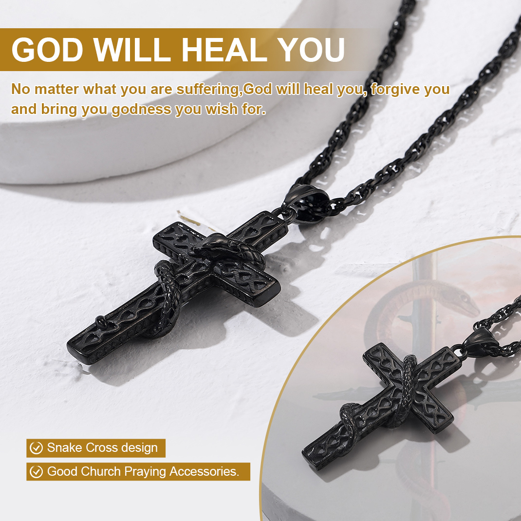 Gothic Snake Cross Necklace for Men – Snake symbol necklace