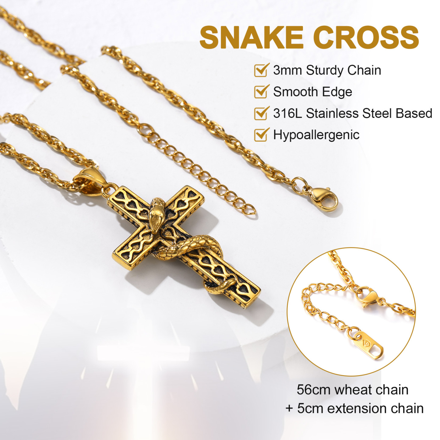 Gothic Snake Cross Necklace for Men – Unique men’s Christmas gift