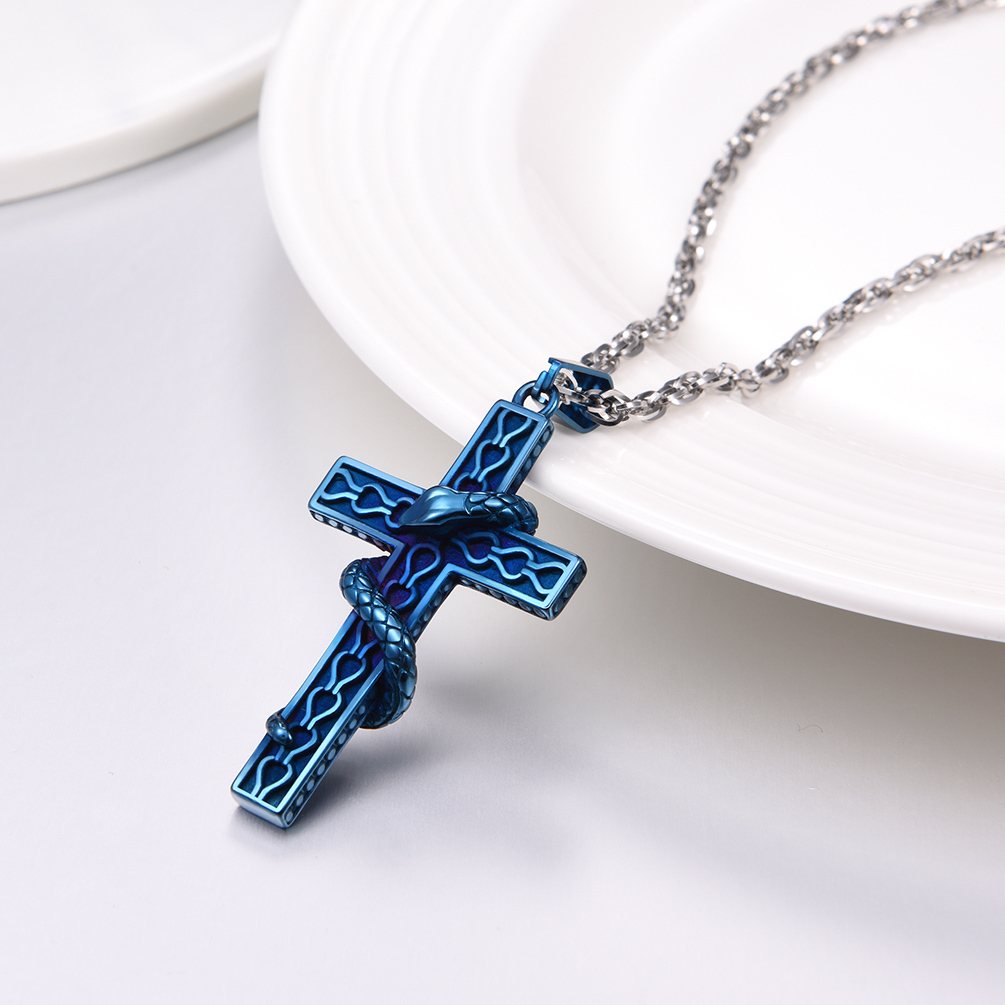 Men’s gothic serpent cross necklace