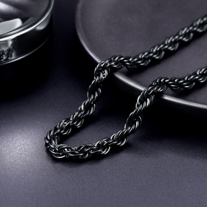 Close-up stainless steel rope chain necklace black
