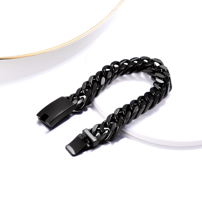 Black Cuban link bracelet flat lay