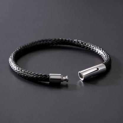 5mm Black Leather Bracelet with Stainless Steel Clasp