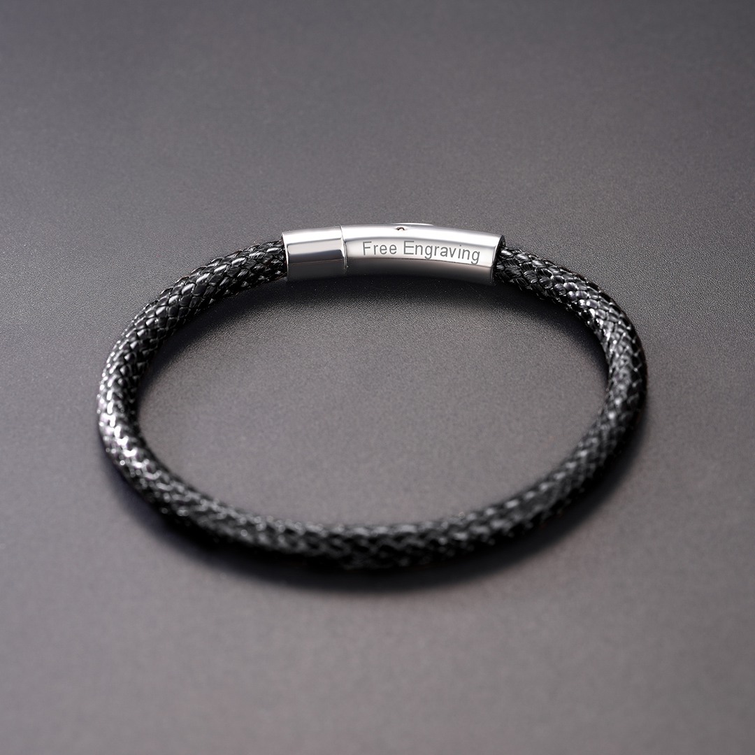 5mm Black Leather Bracelet with Stainless Steel Clasp