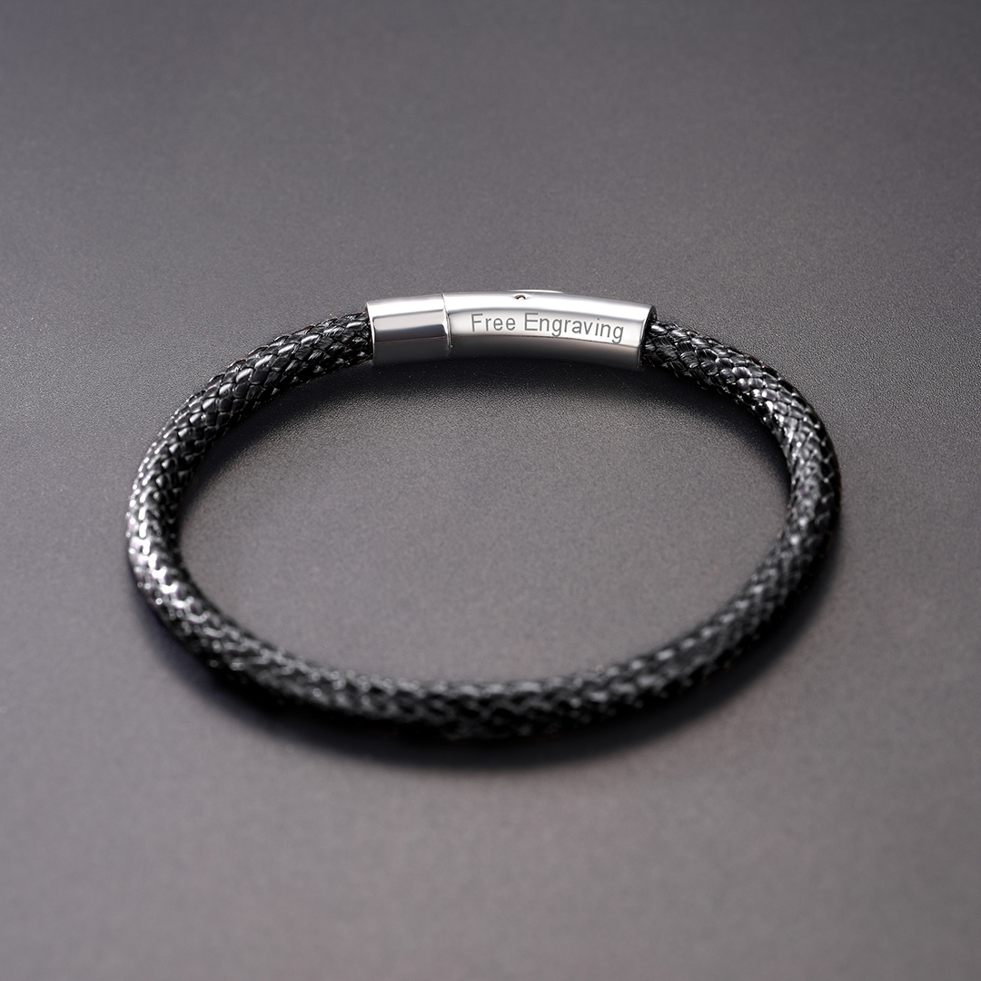 5mm Black Leather Bracelet with Stainless Steel Clasp