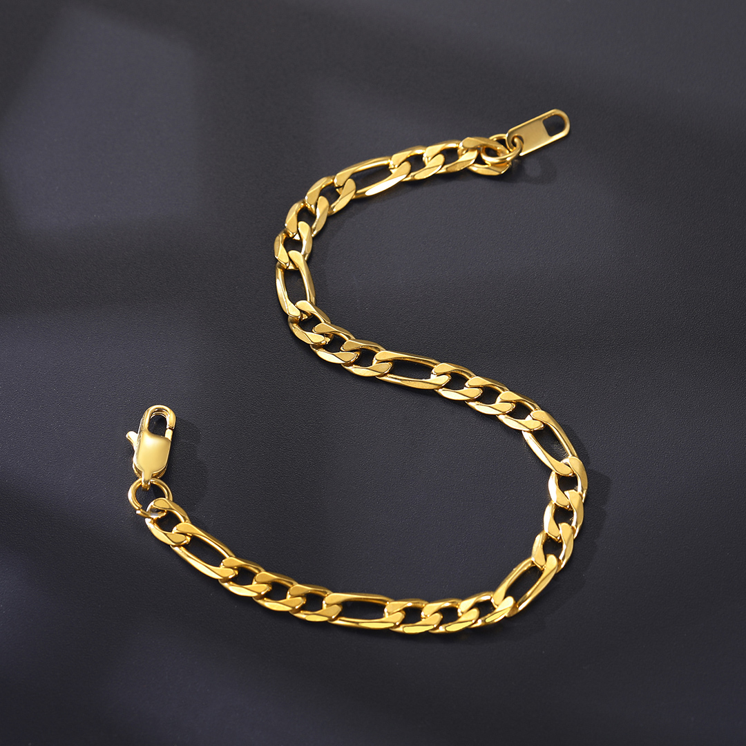 6mm Figaro Chain Bracelet 316L Steel Gold Plated