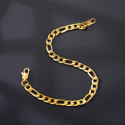 6mm Figaro Chain Bracelet 316L Steel Gold Plated