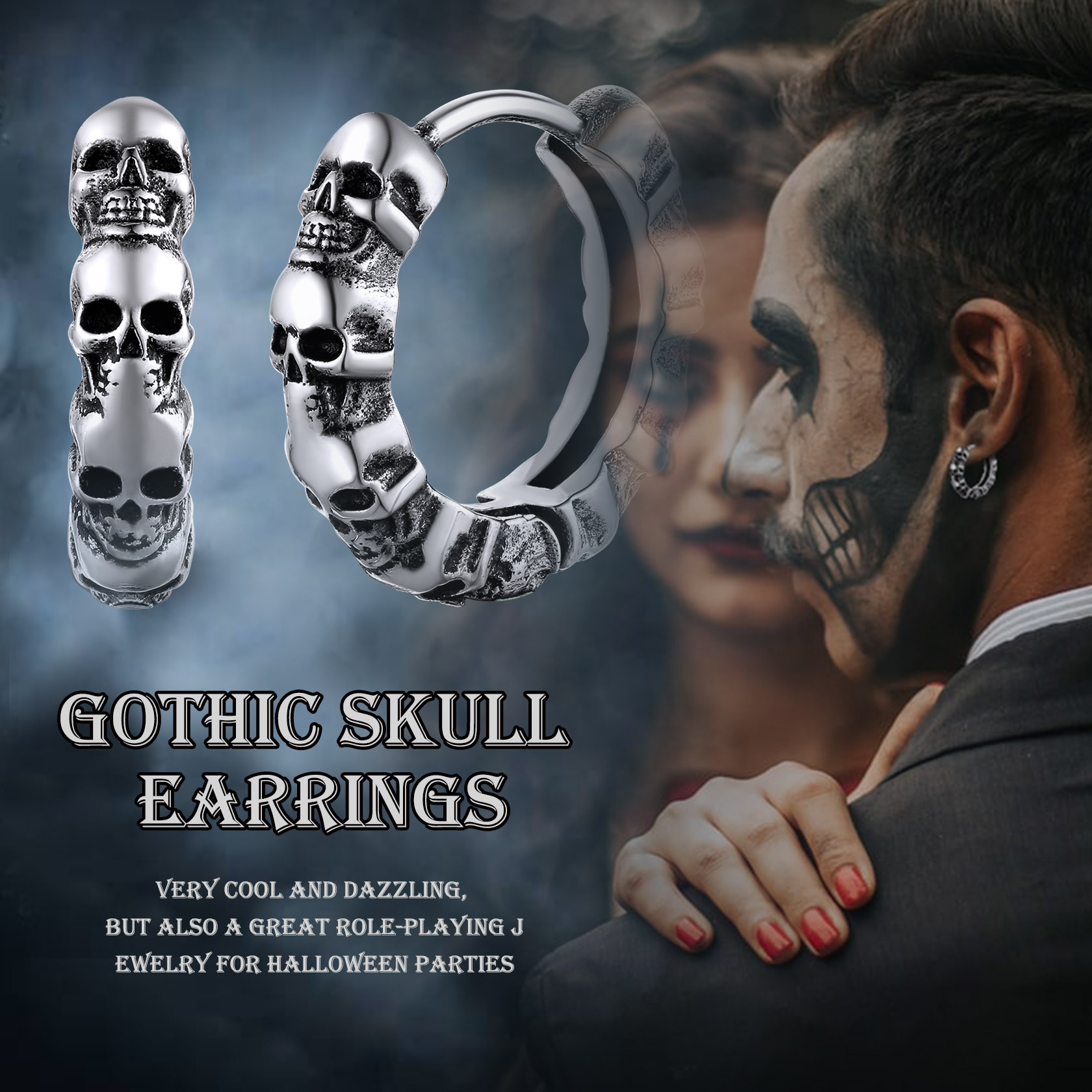 Hallowen Gothic Skull Huggie Hoop Earrings